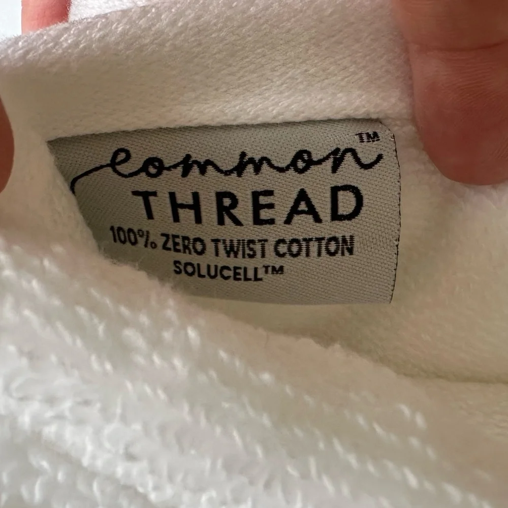 Common Thread 2 Pc Tip Towels Set 100% Cotton White w/ Gray accents SUSTAINABLE